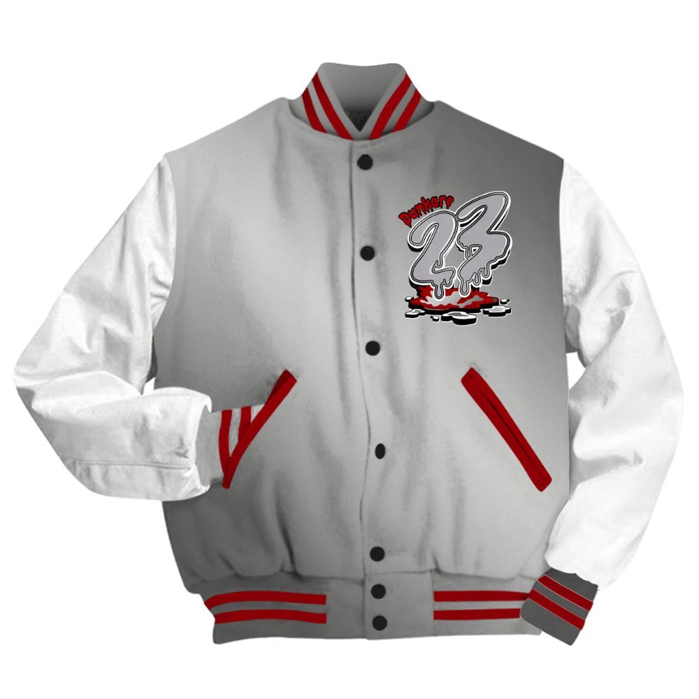 Varsity Jacket To Match Metallic Silver 14s - Custom Name 23 Drip All Over Print