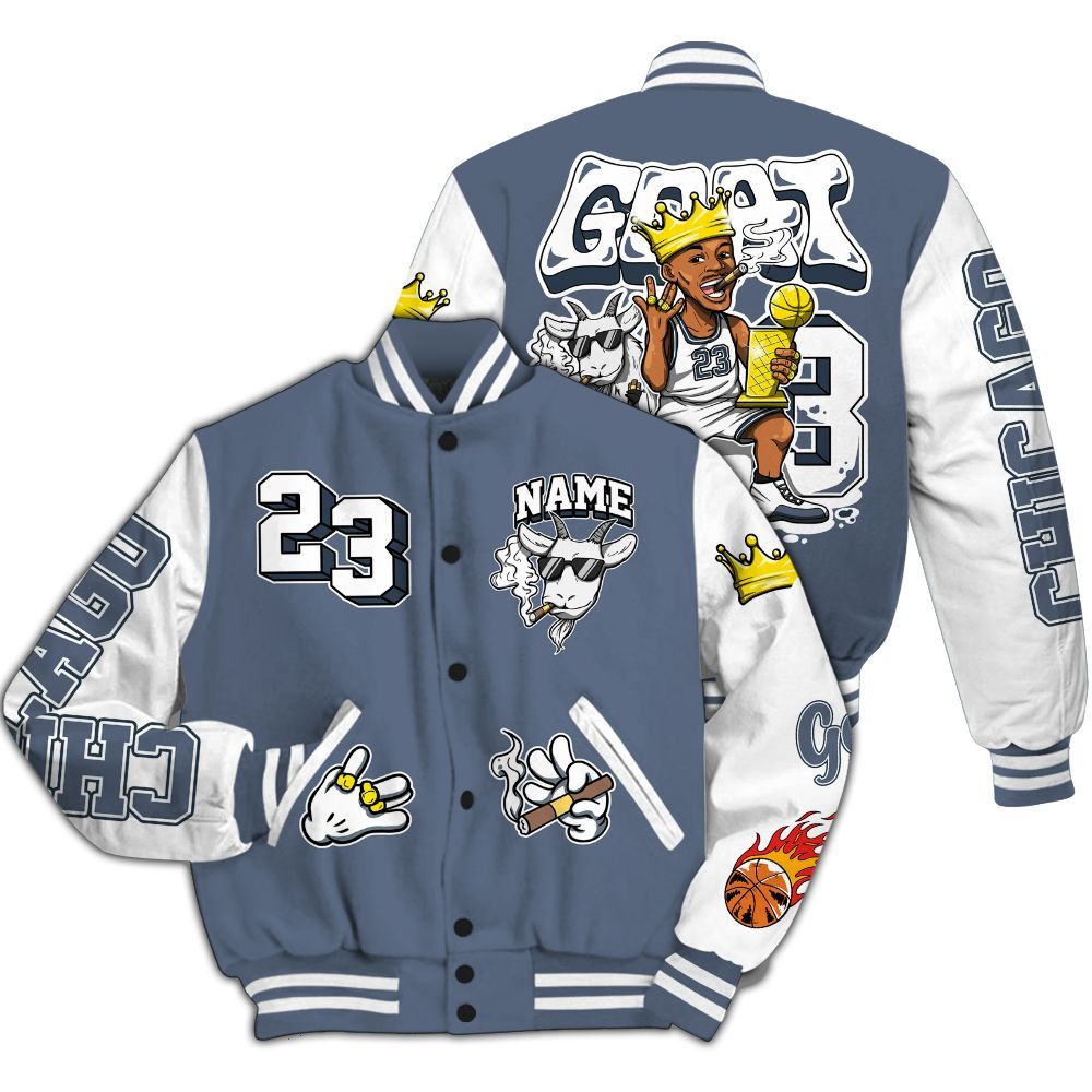 Varsity Jacket To Match Low Diffused Blue 11s - G.O.A.T Number 23 Custom Name All Over Print