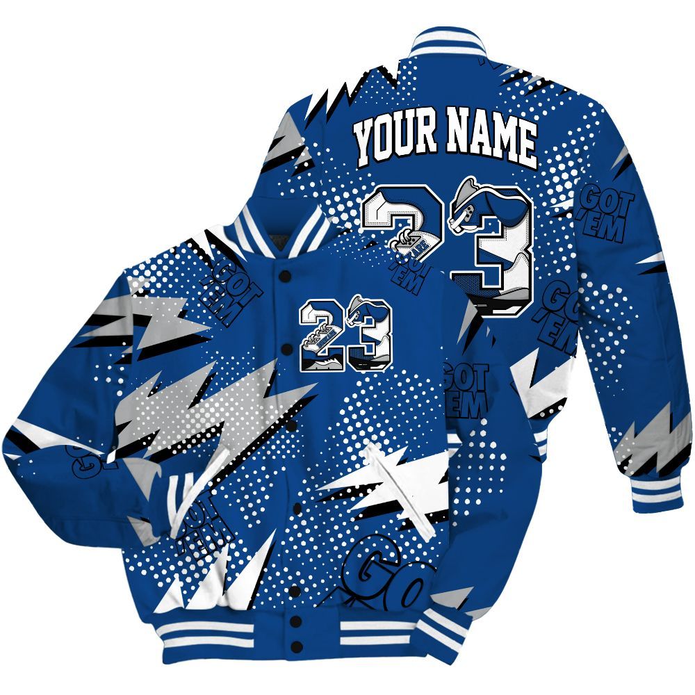 Varsity Jacket To Match Air Ship Royal Blue Shirt, Custom Name Number 23 5s All Over Print
