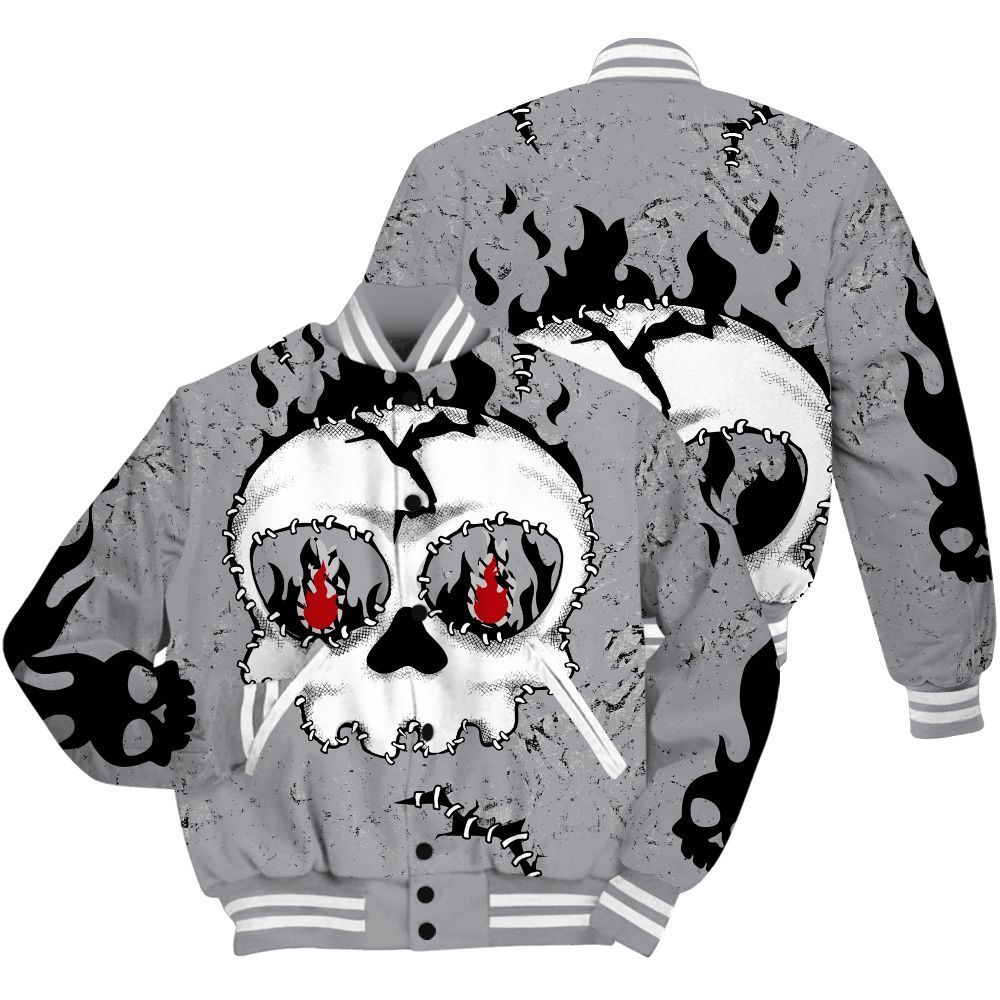 Varsity Jacket To Match Cement Grey 3s Shirt, Cracked Skull Stitches All Over Print