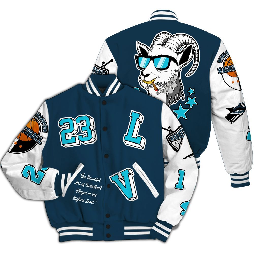 Varsity Jacket To Match Air Navy Baltic Blue - The GOAT Got Em Streetwear All Over Print
