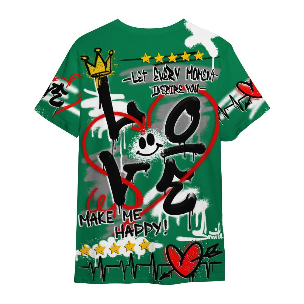 Shirt To Match Pine Green 3s - Happy Love Beats Graffiti Streetwear All Over Print