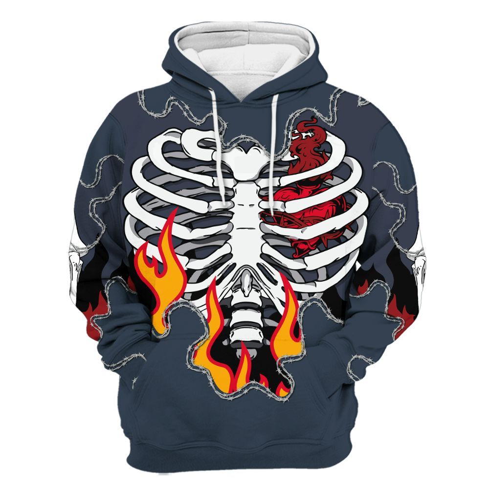 Hoodie To Match Retro Olympic 6s - Skeleton Heart On Fire All Over Print