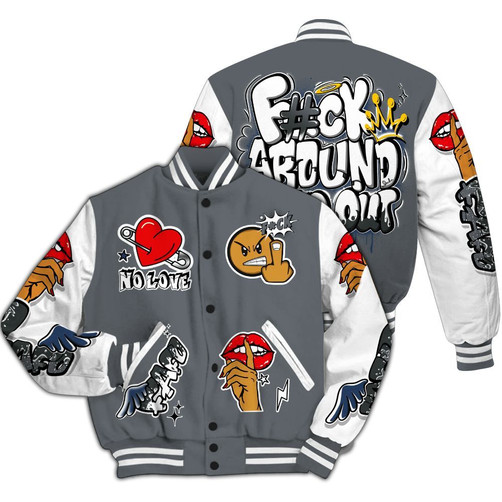 Varsity Jacket To Match Flint Grey 9s - FK Around Find Out All Over Print