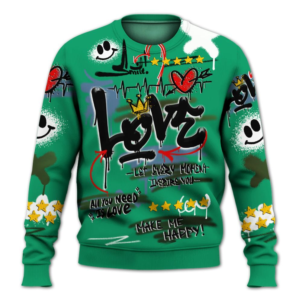 Sweatshirt To Match Foamposite Pro Pine Green 2025 - Happy Love Beats Graffiti Streetwear All Over Print