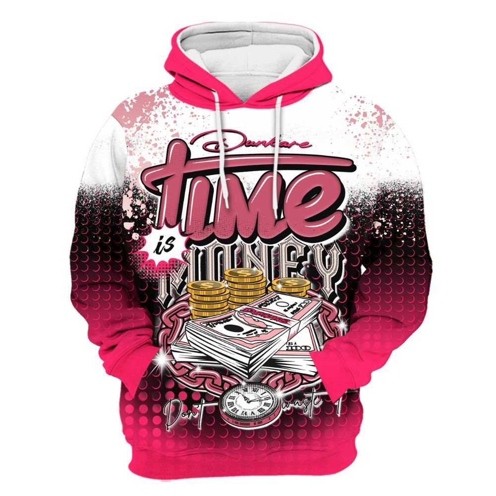 Hoodie To Match A'One Hyper Pink Shirt, Halftone Time Is Money All Over Print