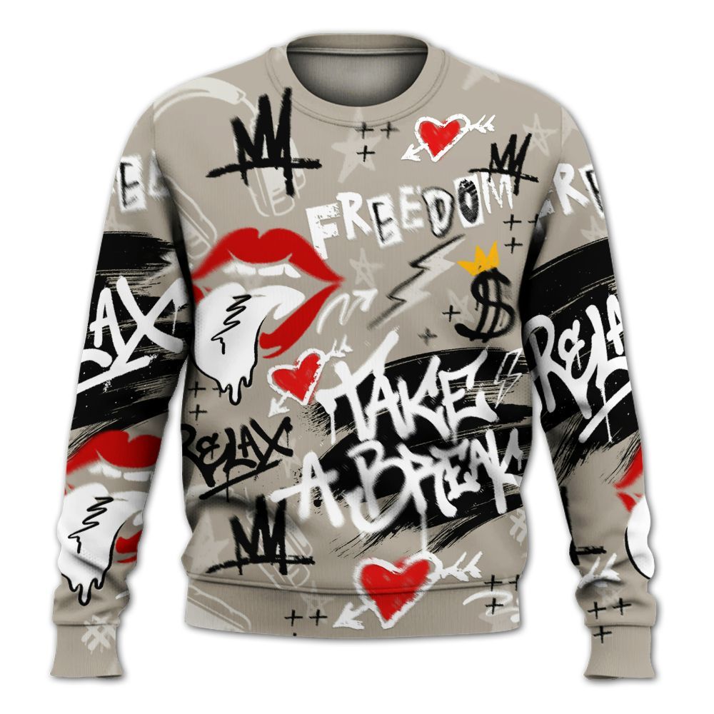 Sweatshirt To Match RM Light Bone 4s - Take Break Freedom Graffiti Streetwear All Over Print