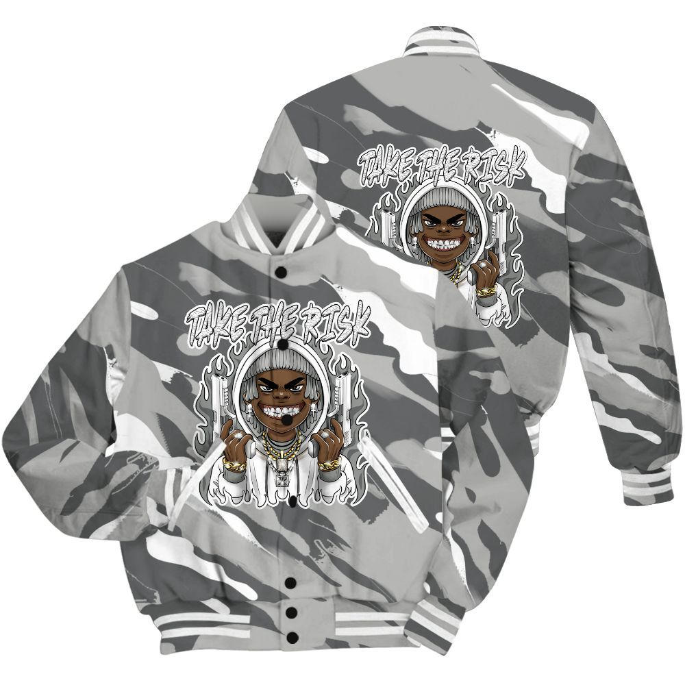 Varsity Jacket To Match Retro Wet Cement 4s Shirt - Take The Risk Colored All Over Print