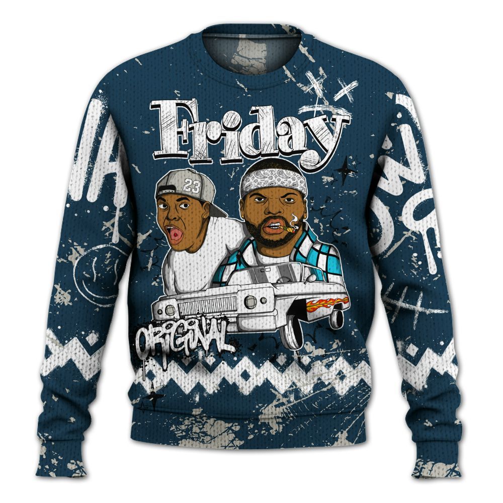 Knitted Sweater To Match Air Navy Baltic Blue - Friday Sneaker Crayon