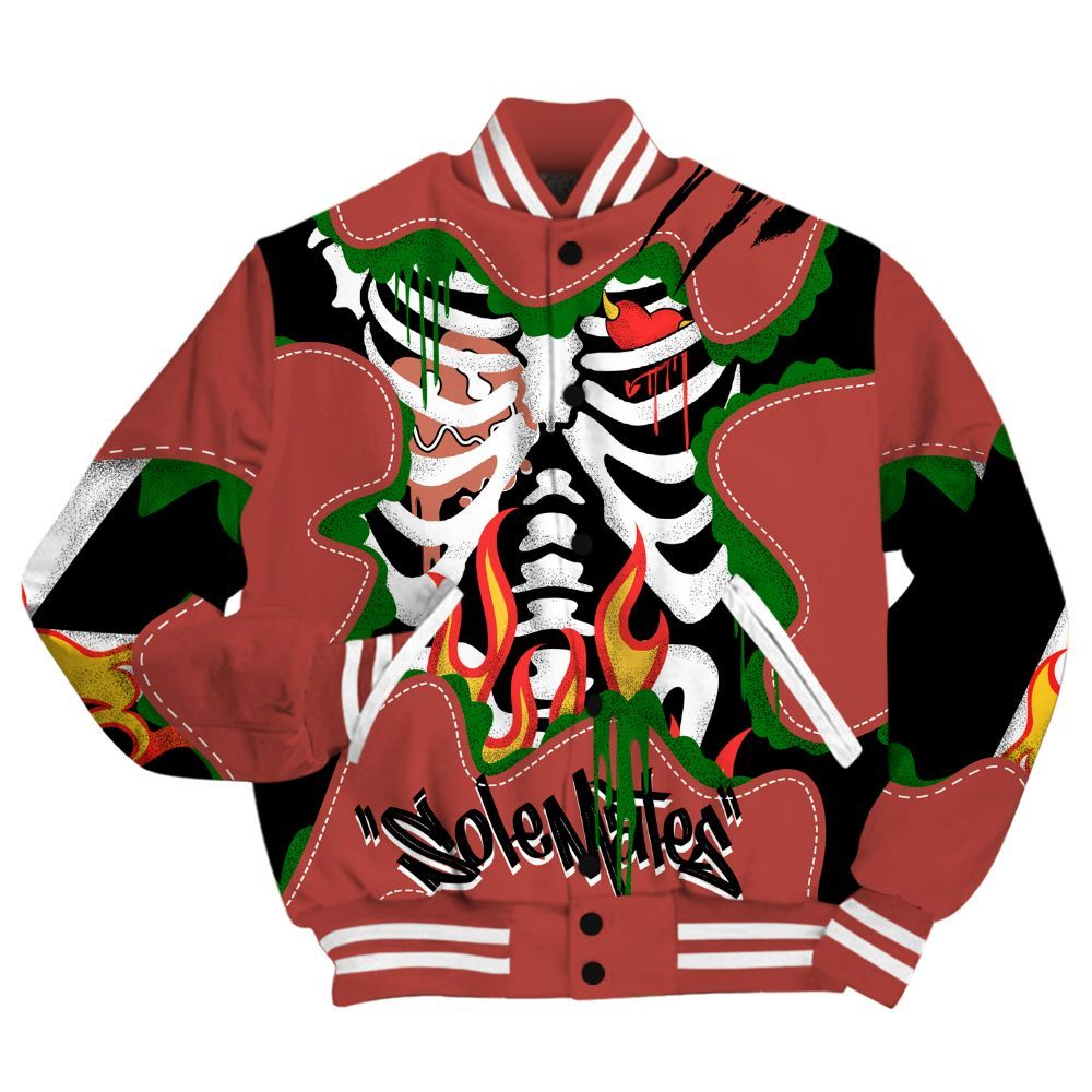 Varsity Jacket To Match Dune Red 13s - Skeleton Burning Heart Drip All Over Print