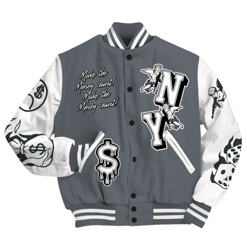 Varsity Jacket To Match Flint Grey 9s - Paid In Full Money Graphic Varsity Jacket All Over Print
