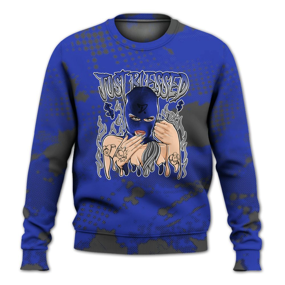 Sweatshirt To Match Air Max Plus Black Racer Blue - Blessed!! Smoke Dot All Over Print
