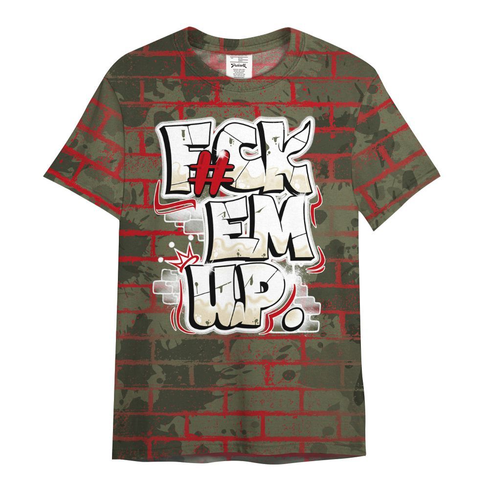 Shirt To Match Travis Scott Low OG Medium Olive 1s - F#ck Em Graphic Brick Art All Over Print