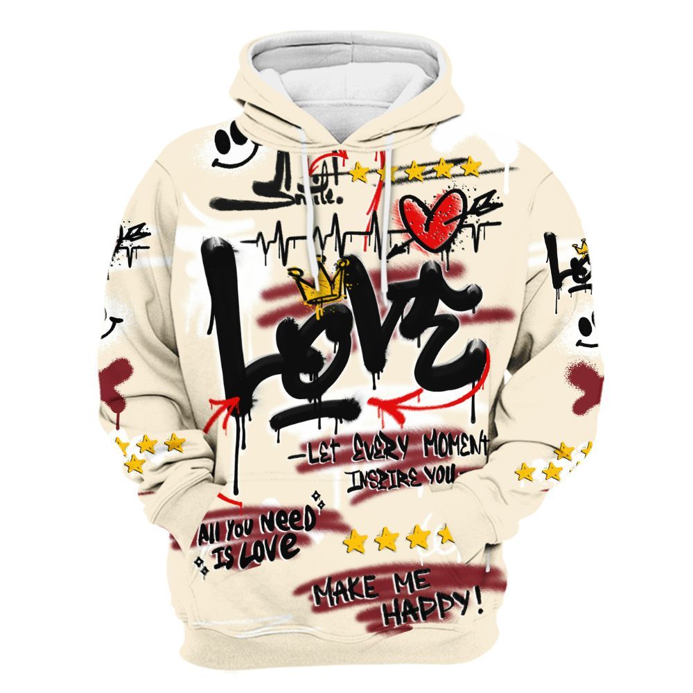 Hoodie To Match Valentine's Day 2026 4s - Happy Love Beats Graffiti Streetwear All Over Print