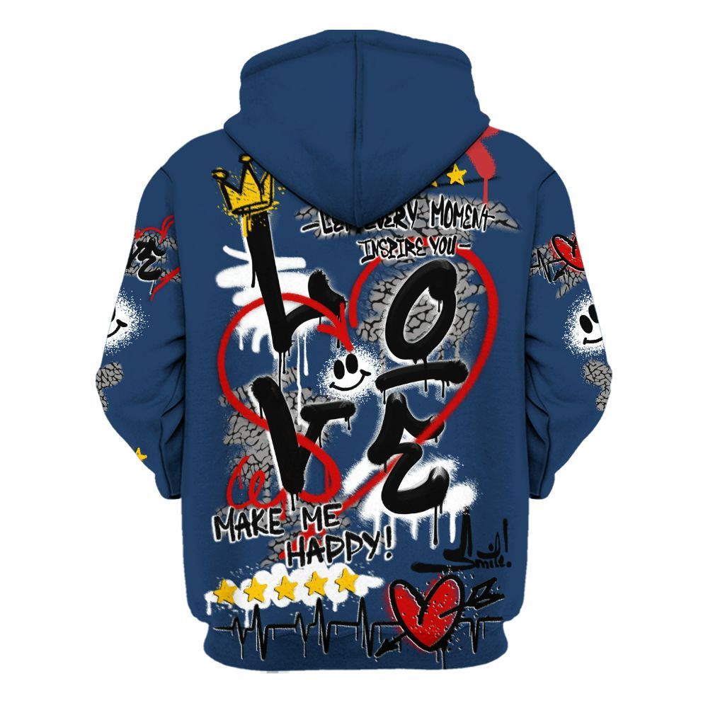 Hoodie To Match SP Sport Royal 3s - Happy Love Beats Graffiti Streetwear All Over Print