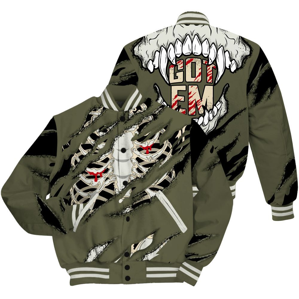 Varsity Jacket To Match Travis Scott Low OG Medium Olive 1s Shirt, GOT 'EM Skeleton Scratch All Over Print