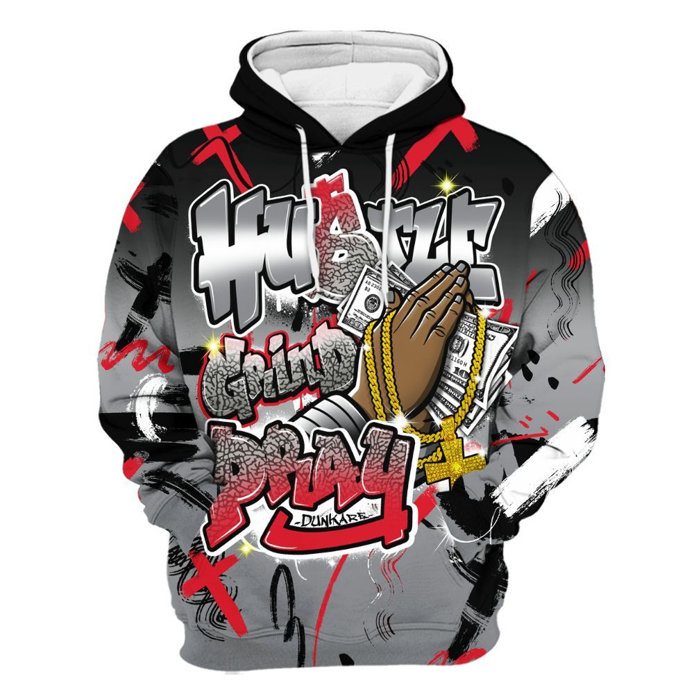 Hoodie To Match Black Cement 3s - Money Hustle Grind Pray All Over Print