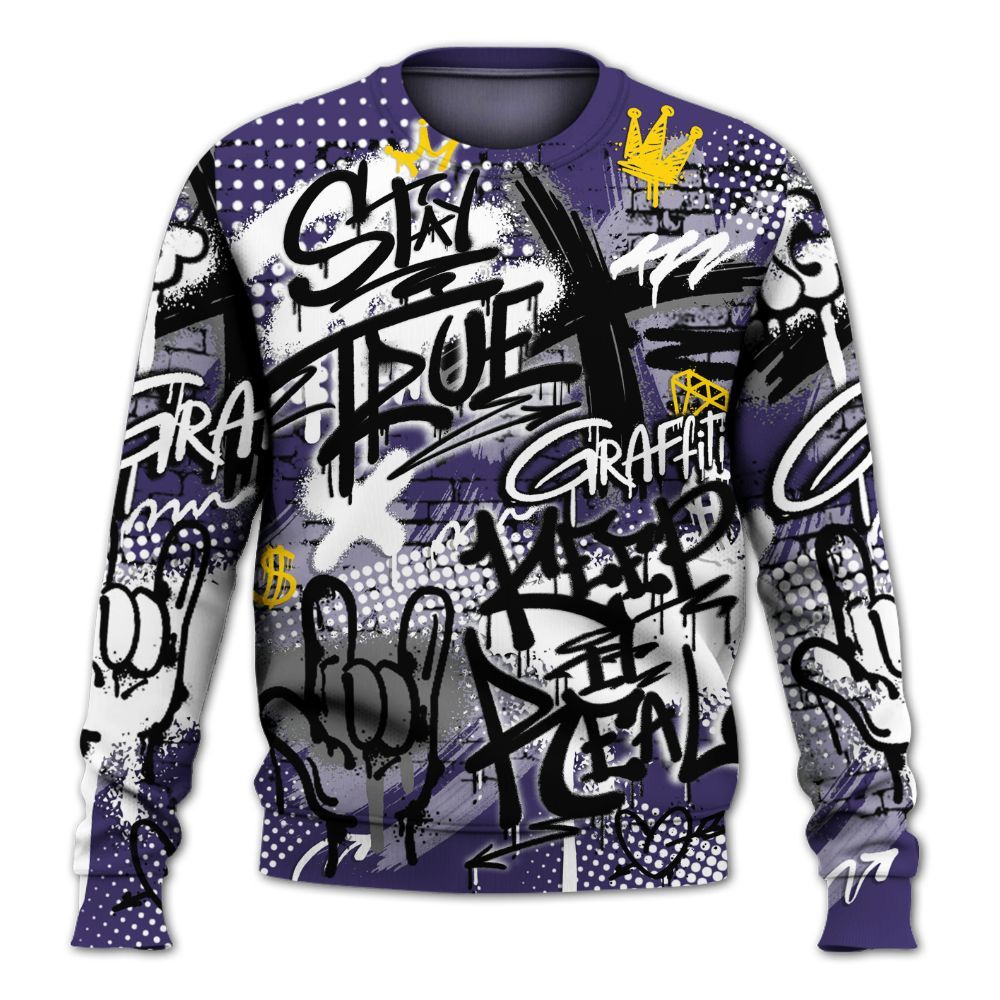 Sweatshirt To Match Retro Court Purple 13s - True It Real Graffiti Streetwear All Over Print