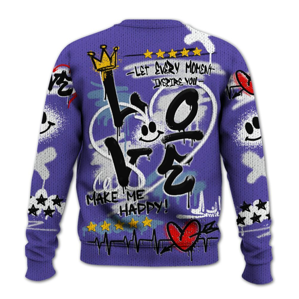 Knitted Sweater To Match Retro Concord 5s - Happy Love Beats Graffiti Streetwear