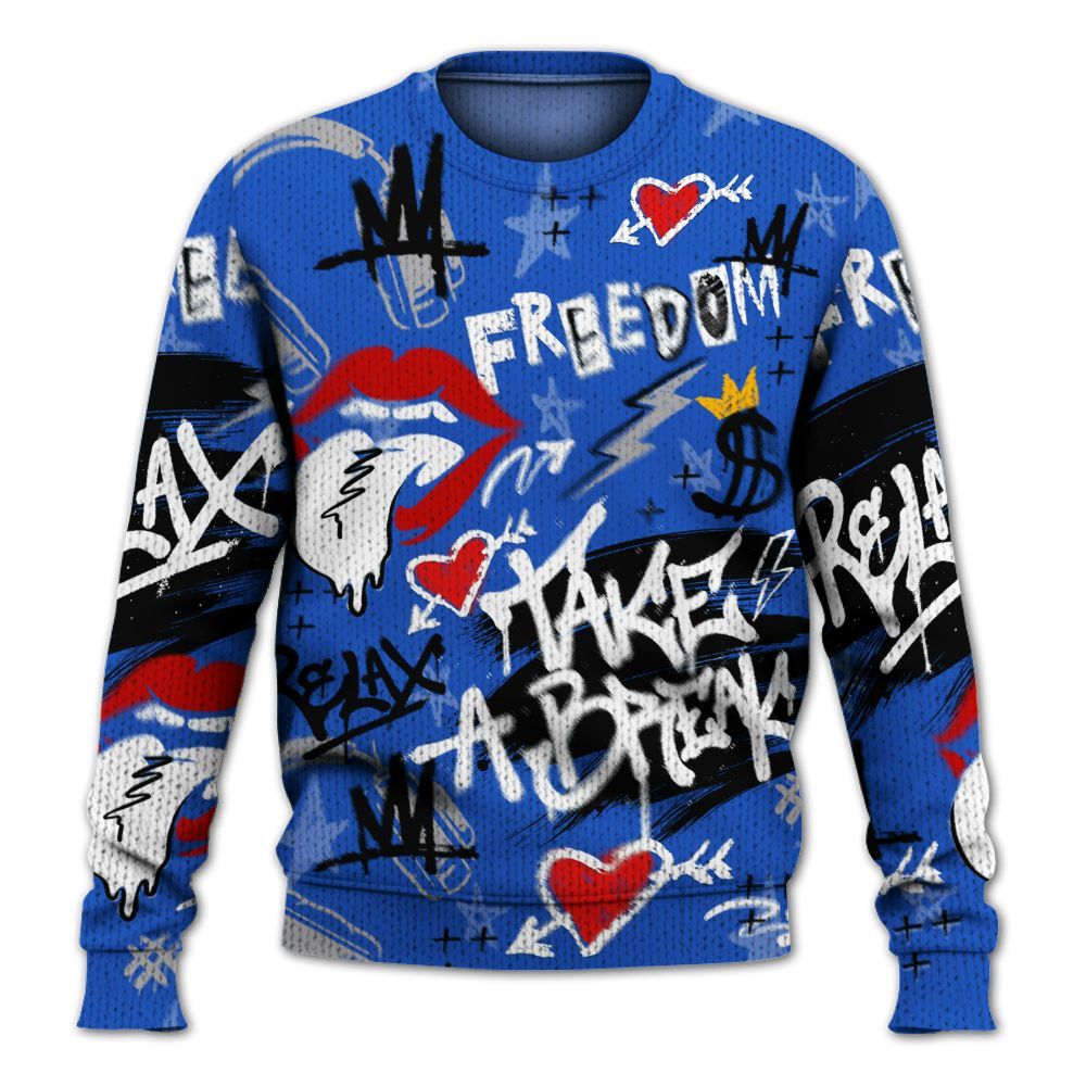 Knitted Sweater To Match Retro Stealth 5s - Take Break Freedom Graffiti Streetwear