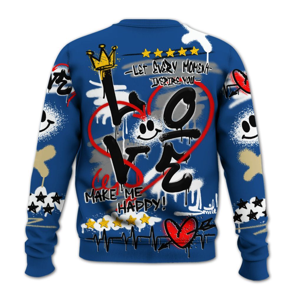 Sweatshirt To Match Air Ship Royal Blue - Happy Love Beats Graffiti Streetwear All Over Print