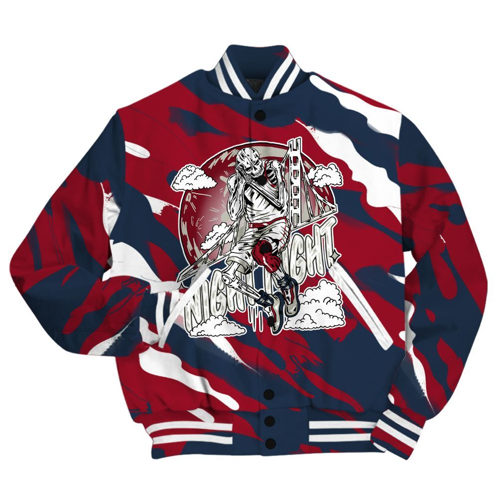 Varsity Jacket To Match Navy Blue 2024 6s Shirt - Seeya Skeleton Colored All Over Print