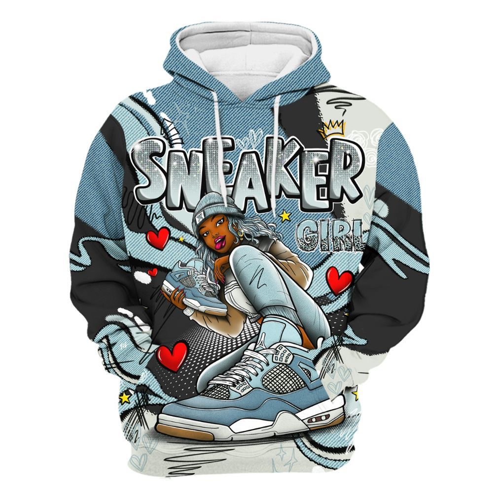 Hoodie To Match Denim Worn Blue 2025 4s - Sneaker Girl With Shoes All Over Print