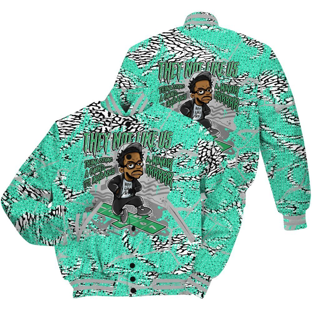 Varsity Jacket To Match Black Green Glow 3s Shirt - Hopscotch Dislike Us Graphic Crack All Over Print