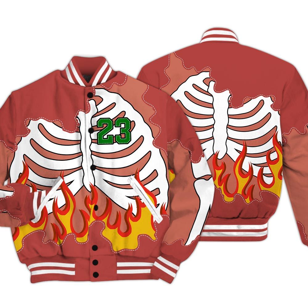 Varsity Jacket To Match Dune Red 13s - Number 23 Skeleton Flame Baseball Varsity Jacket