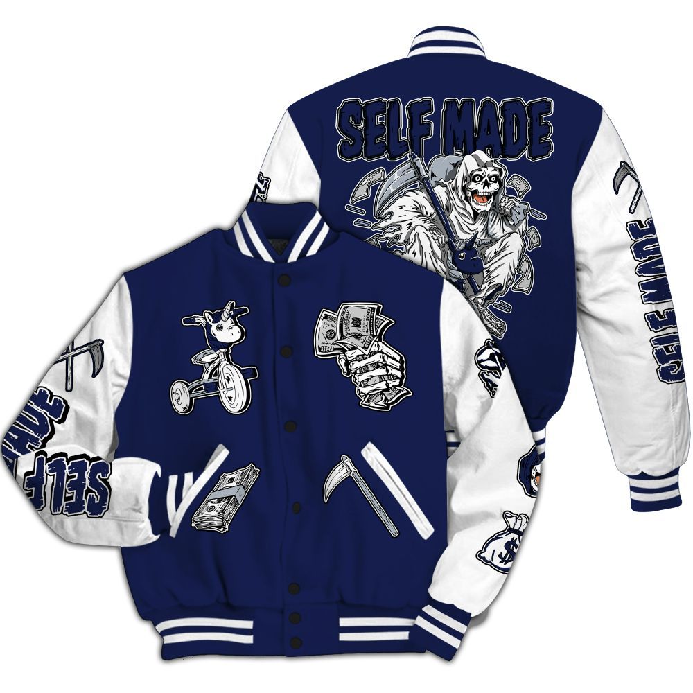 Varsity Jacket To Match Midnight Navy 11s - Self Make Skeleton All Over Print