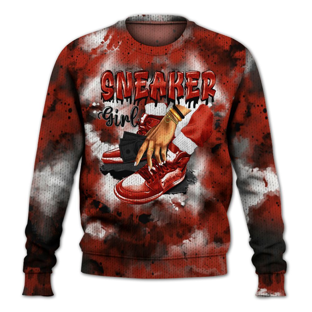 Knitted Sweater To Match Red Cement 4s - SNEAKER Girl Money Drip Tie Dye
