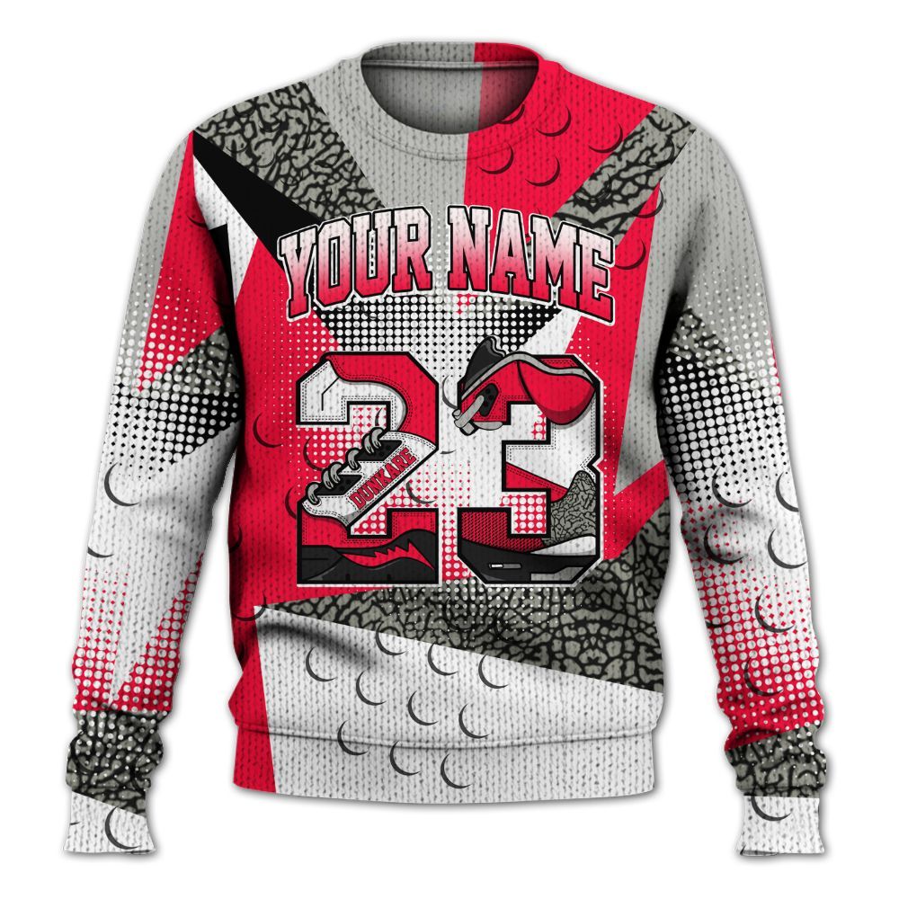 Knitted Sweater To Match Retro Fire Red 3s - Poly Custom Name Number 23 5s