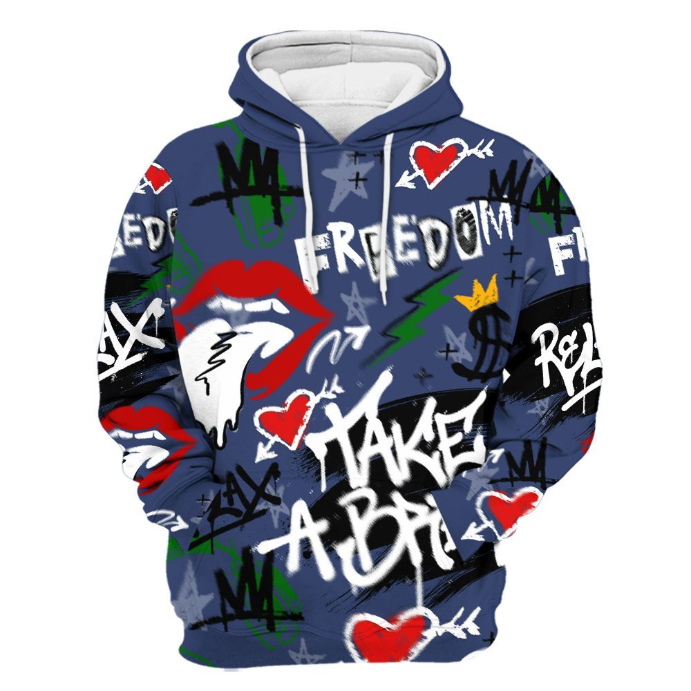 Hoodie To Match Midnight Navy 13s - Take Break Freedom Graffiti Streetwear All Over Print
