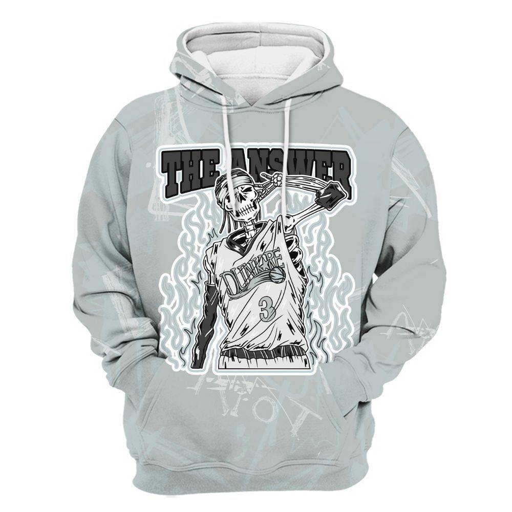 Hoodie To Match Black Wolf Grey 12s - Allen Answer Skeleton Messyz All Over Print