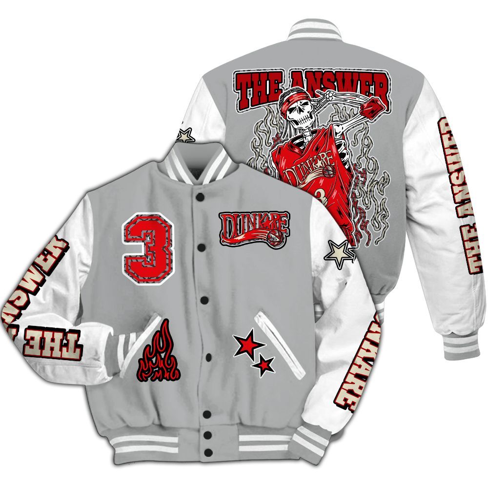 Varsity Jacket To Match Cement Grey 3s - Allen Answer Skeleton All Over Print