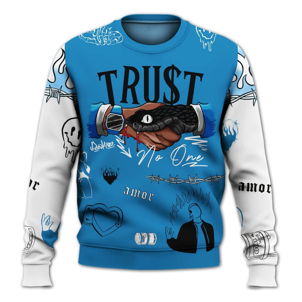 Sweatshirt To Match Retro University Blue 9s - Snake Trust No One All Over Print