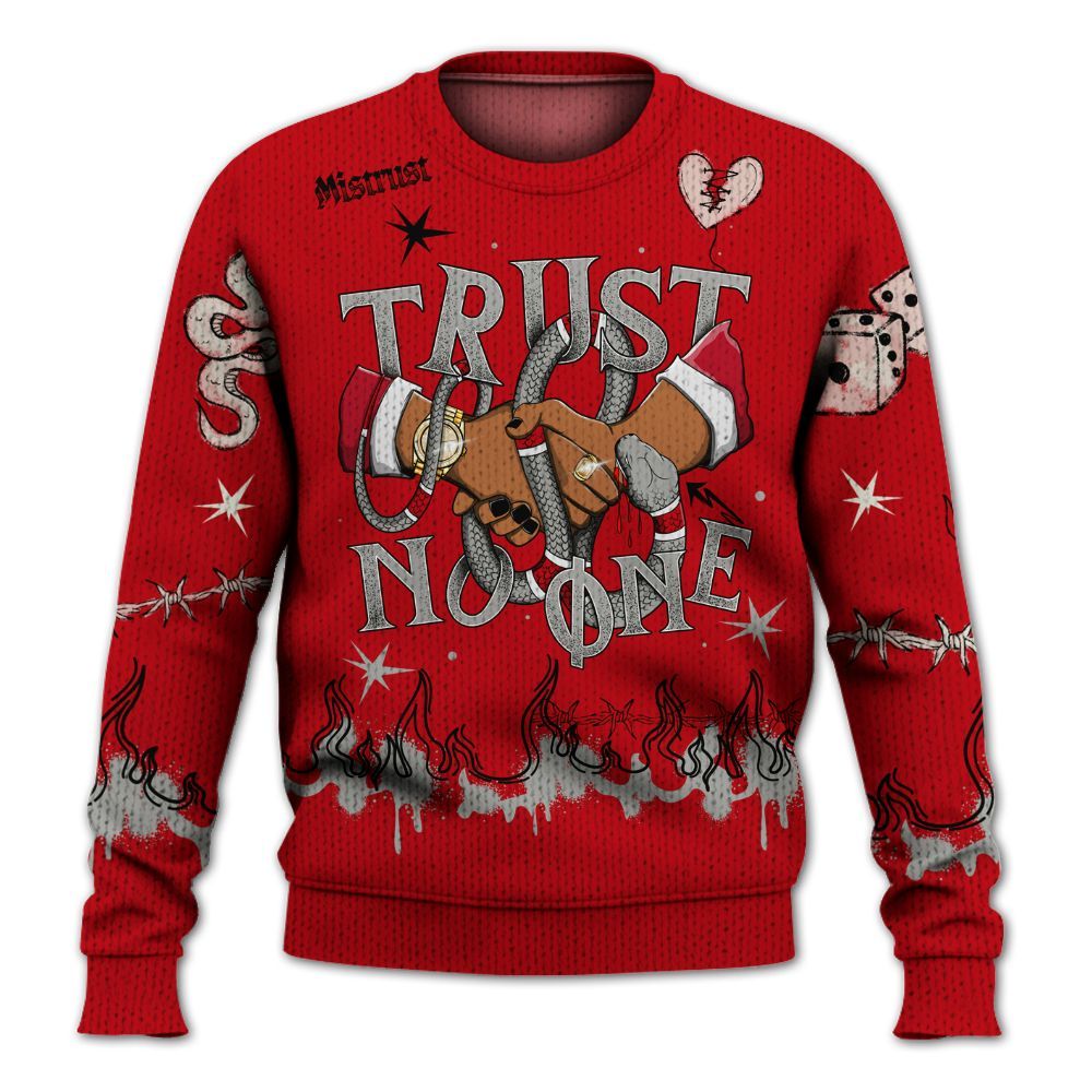 Knitted Sweater To Match Air Griffey Max Gray Reds 1s - Trust No One Snake-Bite Doodle Crayon