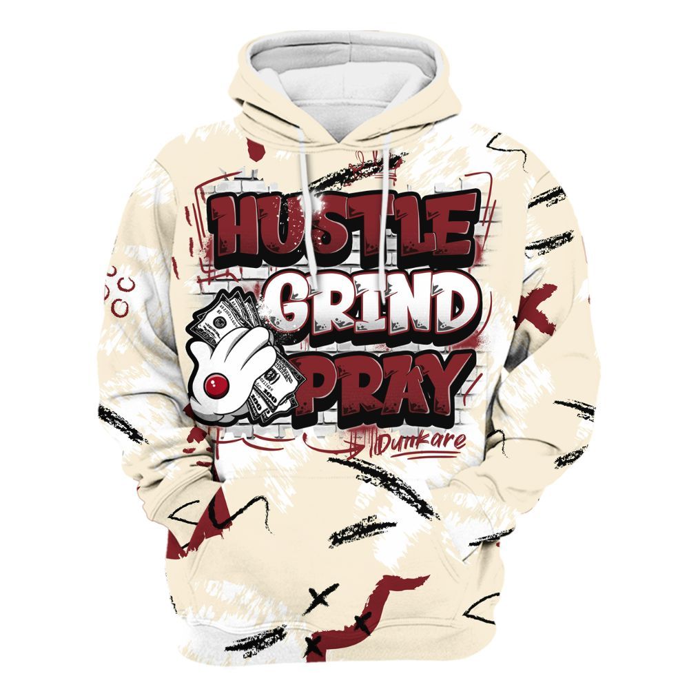 Hoodie To Match Valentine's Day 2026 4s - Hustle Grind Pray Graphic Street Style All Over Print