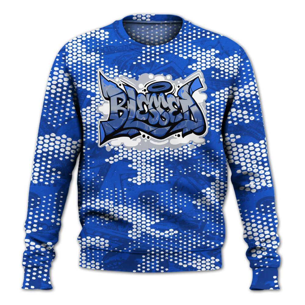 Sweatshirt To Match Air Foamposite One Royal - Blessing Graphic Banknotes All Over Print