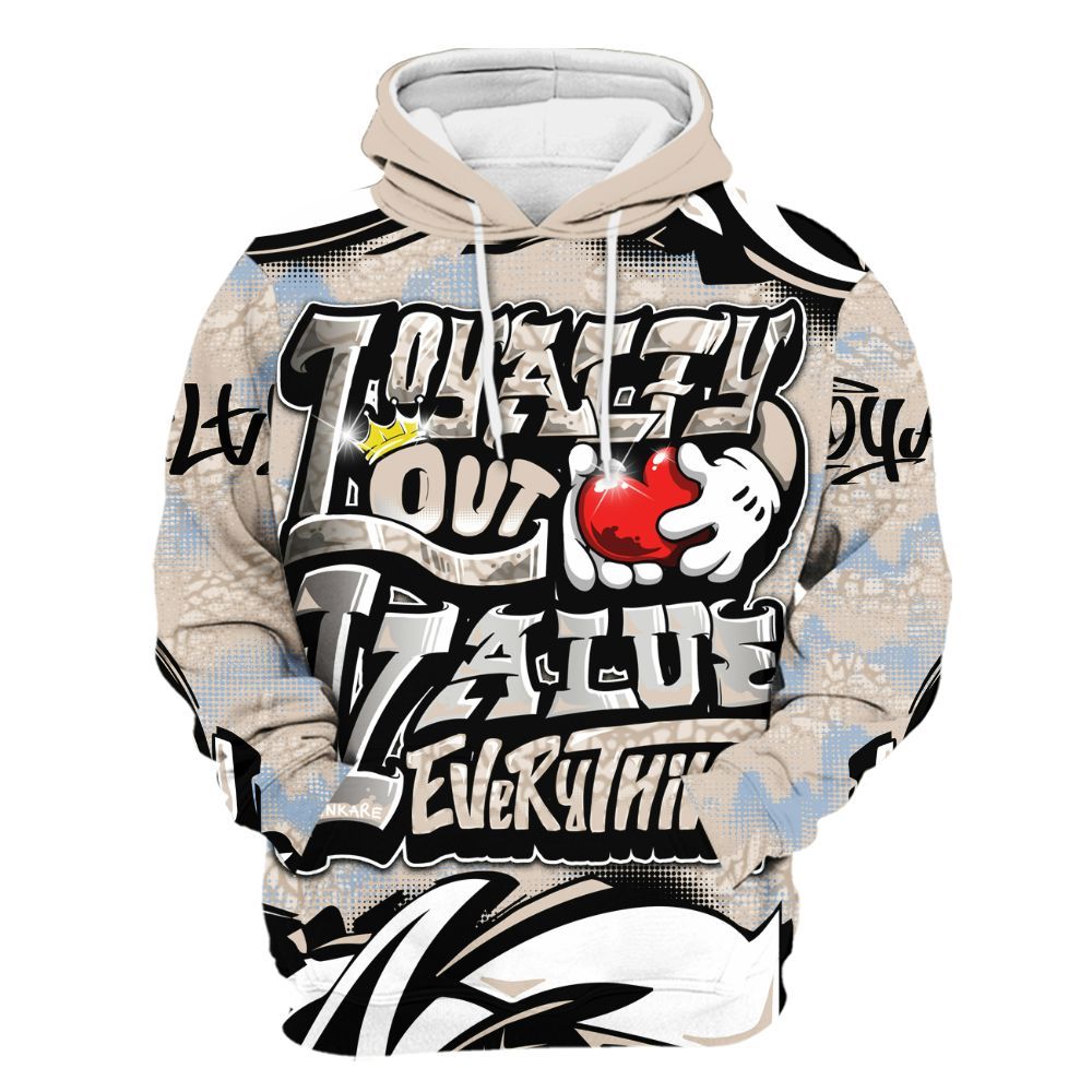 Hoodie To Match Desert Sand 3s - Loyalty Out Value Graffiti All Over Print