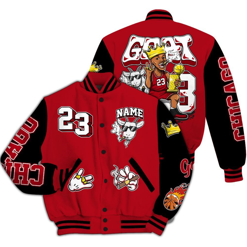 Varsity Jacket To Match Bred Velvet 11s - G.O.A.T Number 23 Custom Name All Over Print