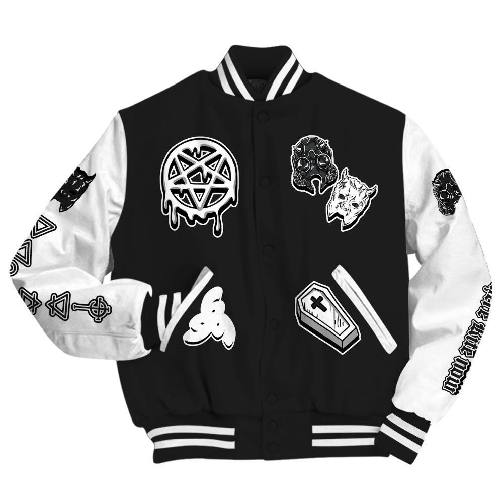 Varsity Jacket To Match Black Cat 3s - Apocalypse Skeleton All Over Print