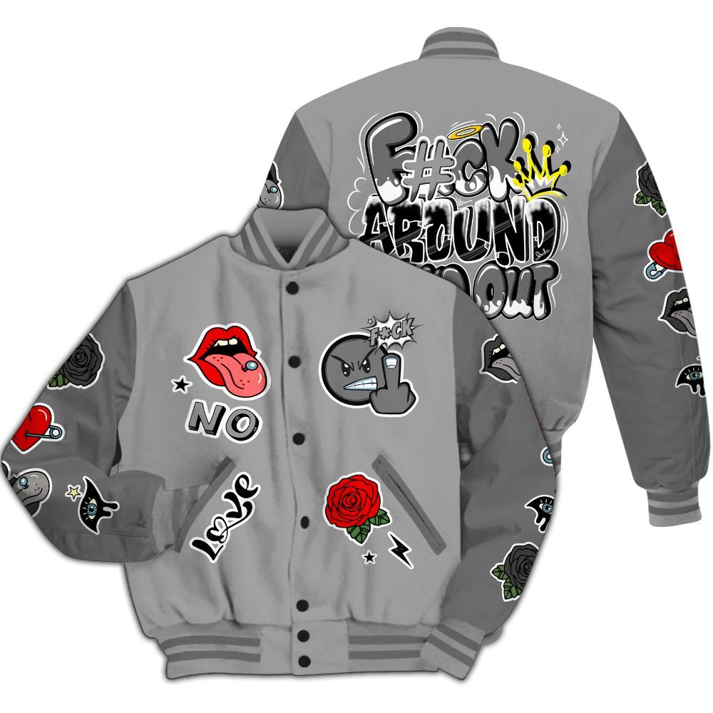 Varsity Jacket To Match Black Wolf Grey 12s - FK Around Find Out All Over Print