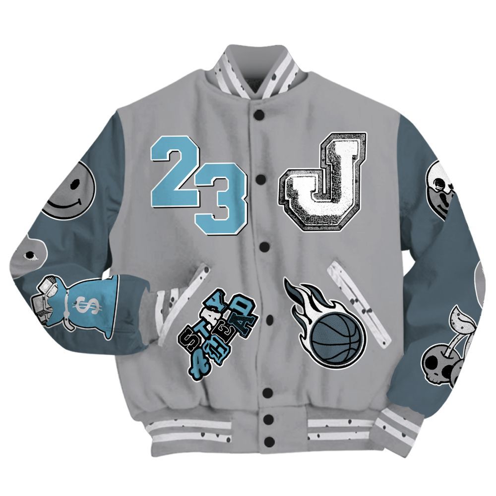 Varsity Jacket To Match Retro Light Graphite Wolf Grey 5s - Hustles Money Number 23 All Over Print