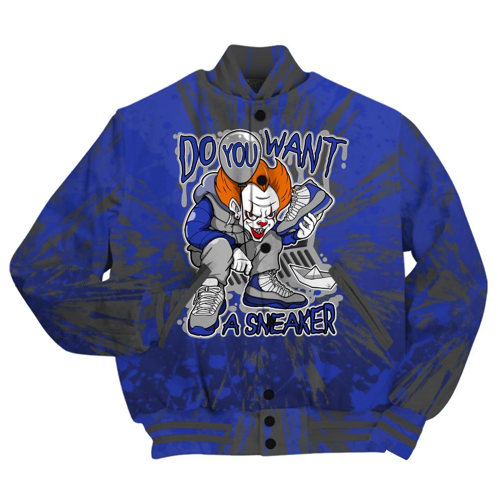 Varsity Jacket To Match Air Max Plus Black Racer Blue Shirt - Clown Scary Sneakers Graphic Halloween All Over Print