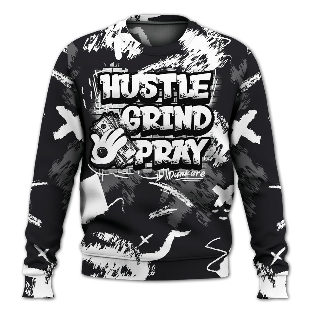 Sweatshirt To Match White Thunder 4s - Hustle Grind Pray Retro All Over Print
