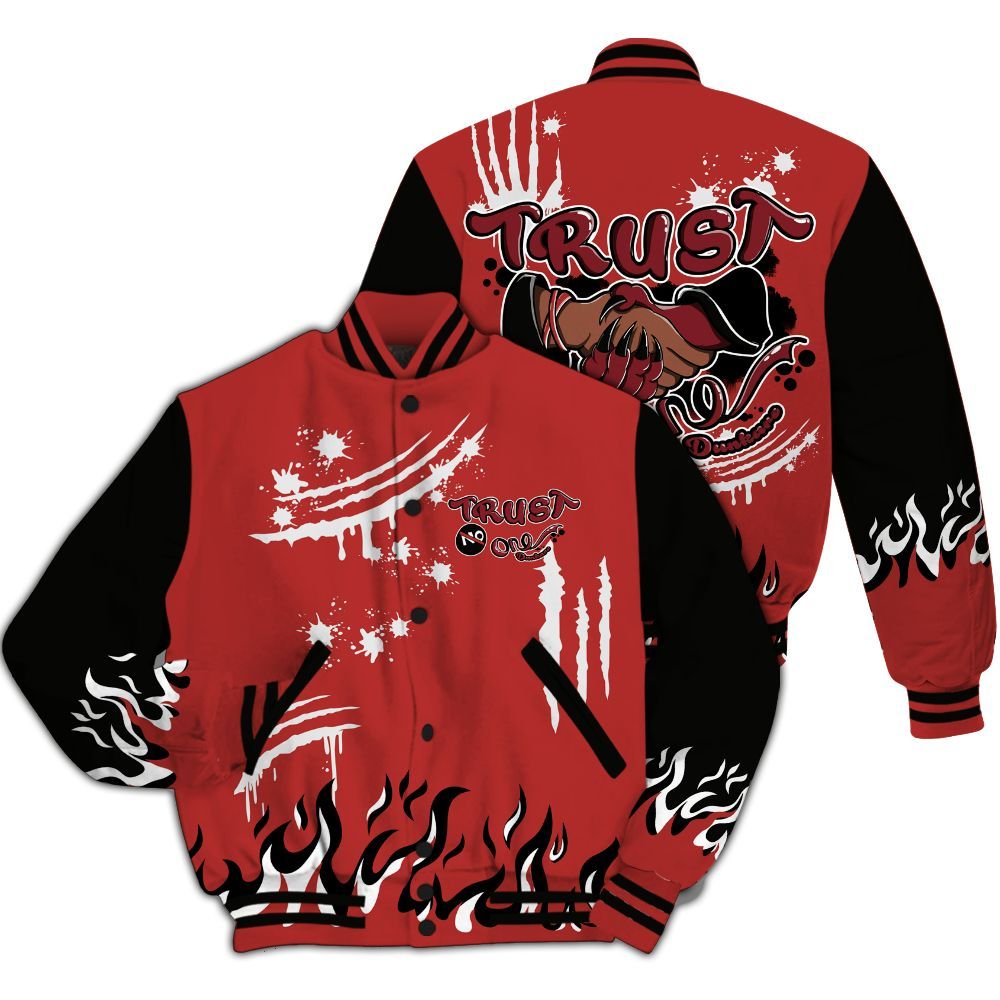 Varsity Jacket To Match Bred Reimagined 4s - Graphic Trust No One All Over Print