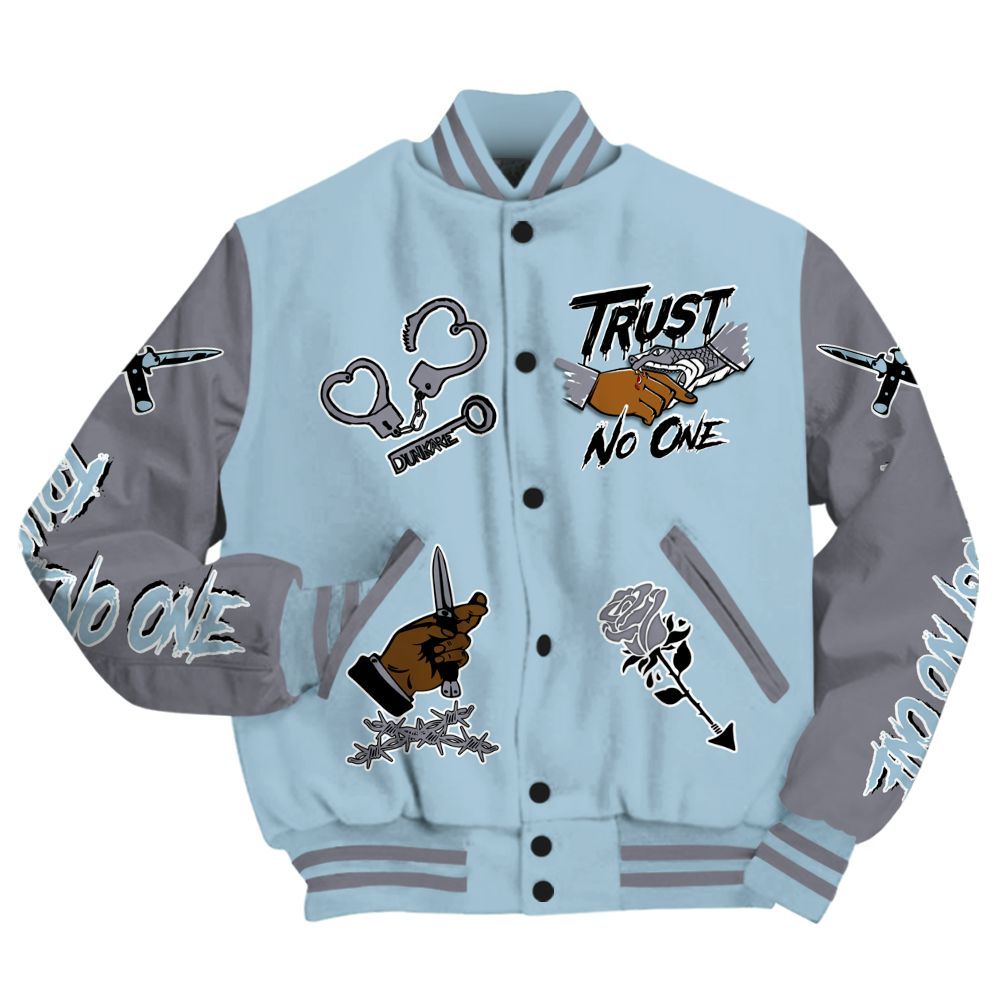 Varsity Jacket To Match Chambray 7s - Trust No One Dripping All Over Print
