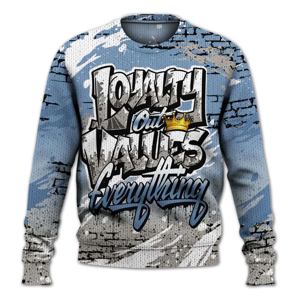 Knitted Sweater To Match University Blue 4s - Values Of Loyalty Drip