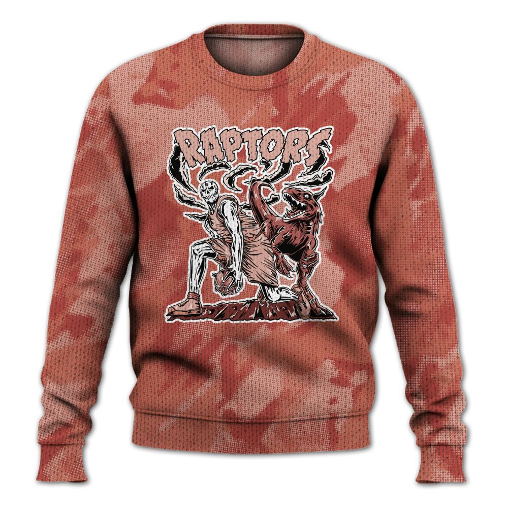 Knitted Sweater To Match Dune Red 13s - Raptors Skeleton Abstract Halftone